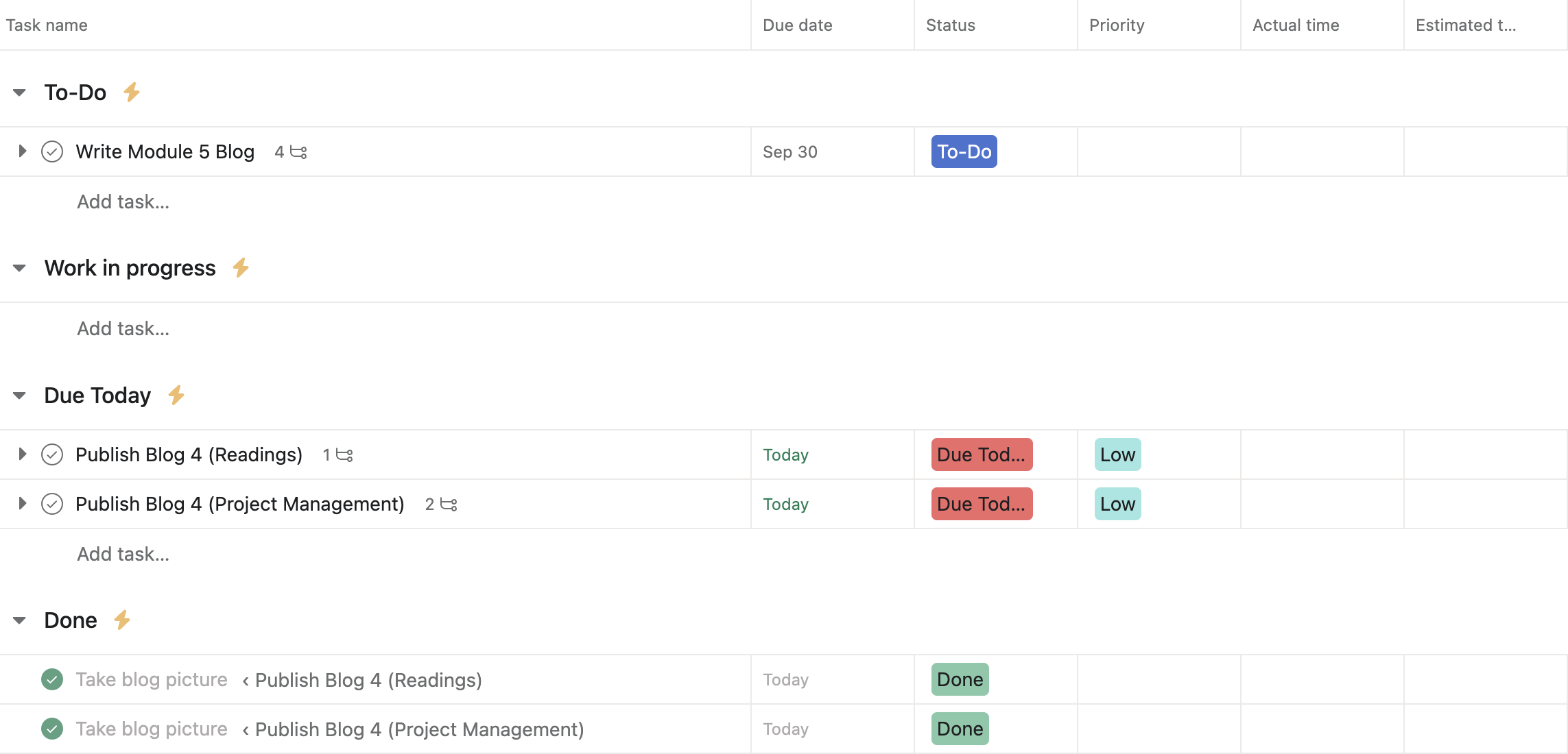 Four category set-up. Five customized field types.
