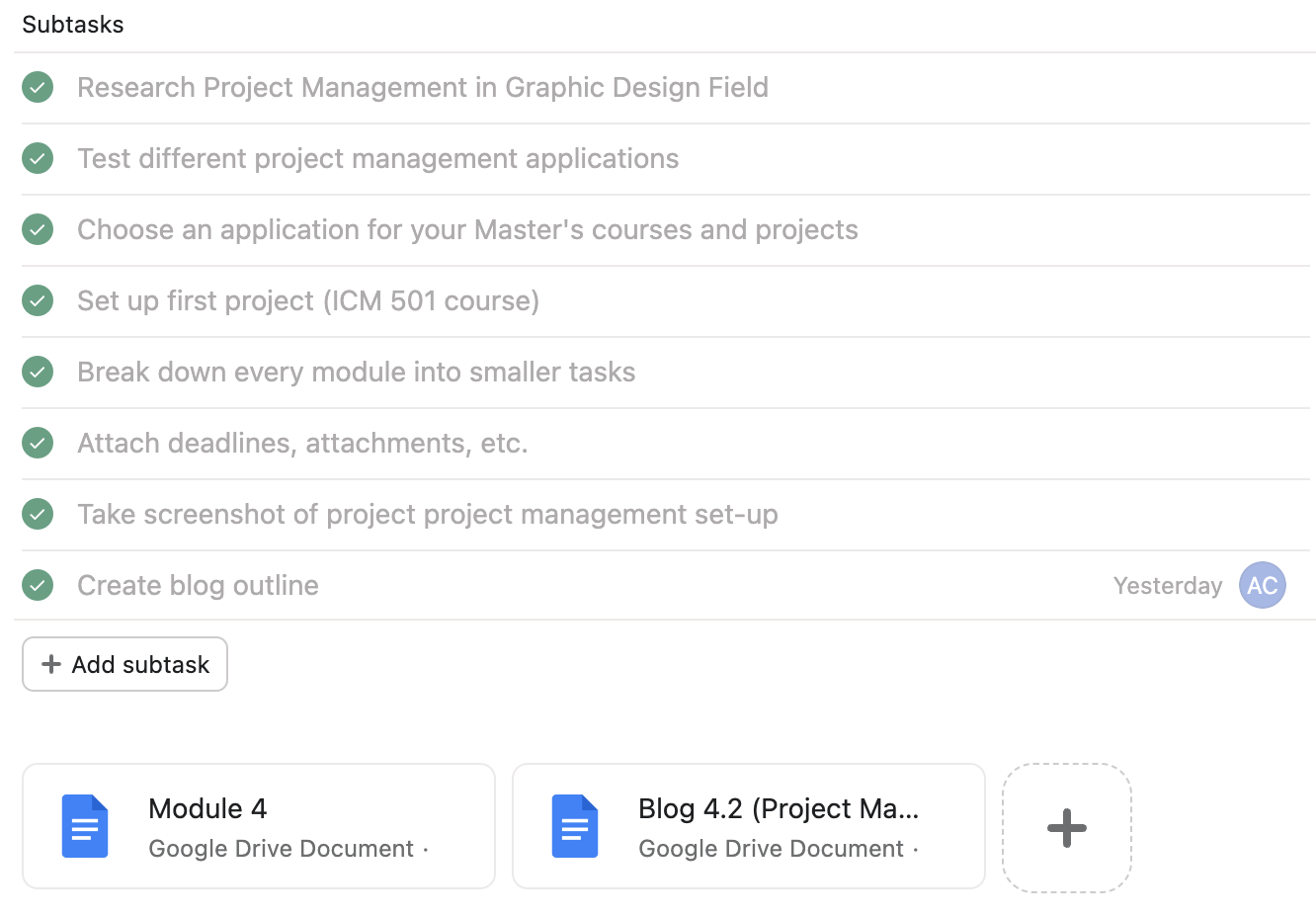Subtasks and attached files.